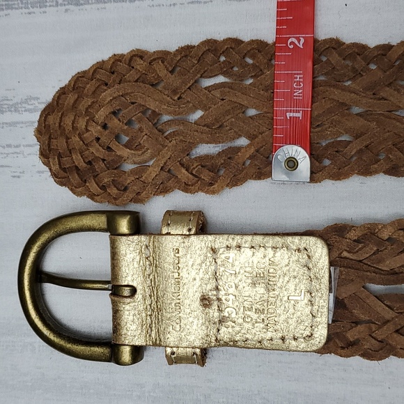Woven Leather Belt - Metallic Gold Tone Sz Large by Calvin Klein - Picture 8 of 16
